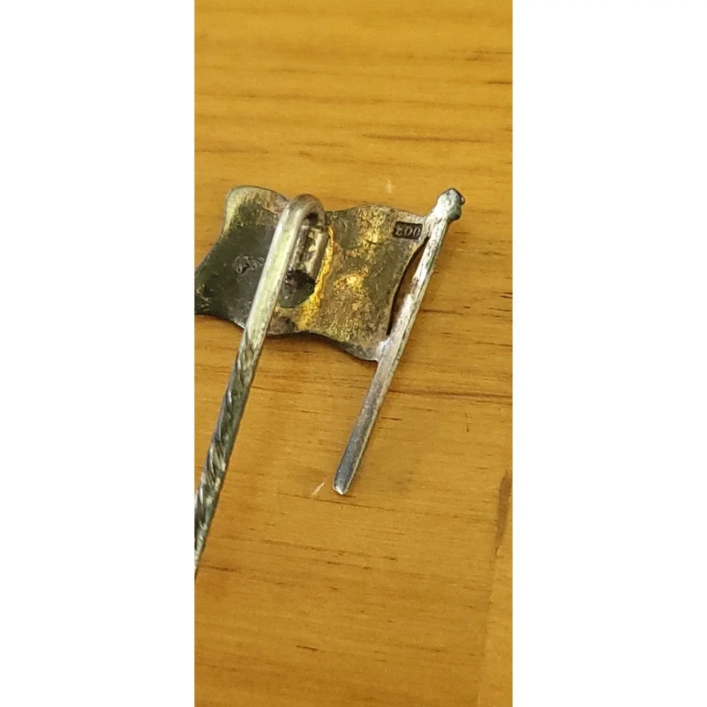 1910s-1930s 800 Silver Enamel American Flag Patriotic Stick Pin 2.4in
